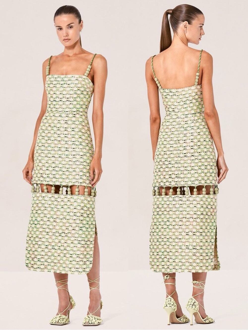 ALEXIS Safina Tweed Bead Embellished Midi Dress Green